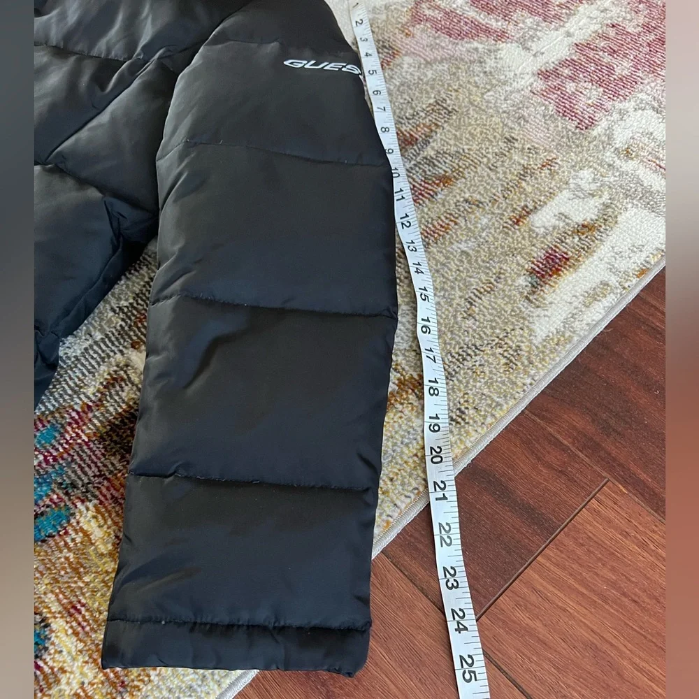 EUC Vintage Guess down puffer coat women’s small black zip up jacket unisex top - Picture 6 of 16